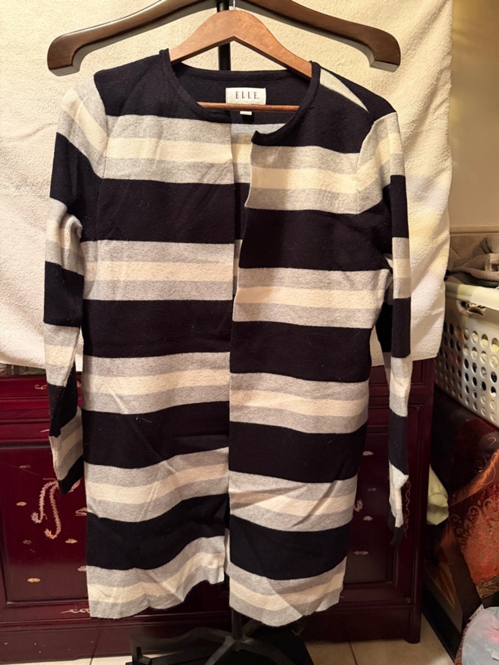 Elle Black and Cream Striped Open Front Cardigan